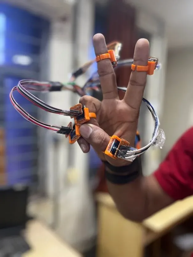 Voicer glove prototype on a hand